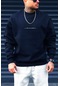 Erkek Lacivert Dreamer Baskılı 0 Sıfır Yaka Oversize Salaş Bol Kesim Polar Sweatshirt-lacivert Lacivert