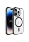 Ekılıf - İphone 14 Pro Uyumlu Kılıf Wireless Şarj Özellikli Krom Magsafe Silikon Kapak - Siyah