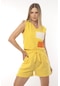 Kadın Rahat Kalıp Çok Renkli Parçalı Spor Şık Sarı Tasarım Bluz - S-m