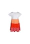 Lovetti Beyaz+ Turuncu Melanj Kız Çocuk Kısa Kol Fiyonklu Renkli Kat Kat Elbise 9242W0105