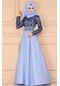 Mengtuo Kadın Retro Zarif Dantel Eklemeli Elbise - Açık Mavi