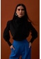 Sateen Drape Detaylı Bluz - Siyah