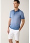 Erkek İndigo Polo Yaka Boya Efektli Regular Fit Triko T-shirt A41y5114