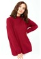 Desen Triko Kadın Likralı Uzun Kol Basic Yarım Balıkçı Bluz 0240016 Kırmızı