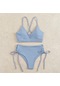 Yaz Düşük Boyunlu Bölünmüş Kadın Bikini Gök Mavisi