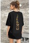 Unisex Sırt Kral Kelebek Baskılı T-shirt Siyah