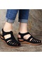 Siyah Kadın Sandalet Yaz Vintage Kama Sandalet Rahat Kesme Boşluk Kadın Ayakkabı Kadın Bayanlar Platformu Retro Sandalias Artı Boyutu