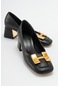 Elois Siyah-altın Tokalı Kadın Topuklu Ayakkabı