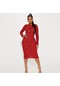 İkkb Kadın Yuvarlak Yaka İçi Boş Uzun Kol Elbise Kırmızı