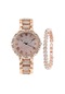 Fashion Malls Izle + Bilezik Kadınlar Lüks Elmas Saatler Bilezik Bayanlar Kuvars Izle Bayan Kol Saati Cam Metal Pilli Quartz Metalik Çelik Yok Yok Yok Çelik Çelik / Kavuçuk Rose Gold 270534 Gri - Siyah