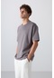 Tommy Life Koyu Gri Pamuklu Kalın Yumuşak Dokulu Oversize Fit Basic Erkek T-shirt - 88349 Koyu Gri