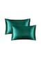 Koyu Yeşil 2'li Saten Yastık Kılıfı Seti - Saç Ve Cilt İçin Havadar İpek Yastık Kılıfı Saten Yastık Kılıfı 2'li Paket Zarf Kapatmalı 102x51cm