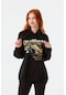 Fullamoda Baskılı Kapüşonlu Oversize Sweatshirt- Siyah 23KGB890174344-Siyah