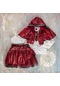 Zincir Kemerli Üçlü Takım Kız Çocuk Elbise - Kırmızı