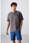 Tommy Life Koyu Gri Pamuklu Kalın Yüzeyi Dokulu Oversize Fit Basic Erkek T-shirt - 88341 001