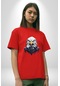 Siyah Beyaz Şahin Kafası Pamuklu Bisiklet Yaka Unisex Oversize Boyfriend Dijital Baskılı Kırmızı T-shirt Kırmızı