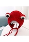 Ikkb Bebek Şapka Kurbağa Yün Şapka, Sevimli Moda Çocuk Örme Şapka Kırmızı