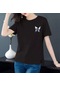 Kısa Kollu Kelebek Desenli Pamuklu Unisex T-shirt Siyah