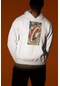 Vintage Kaptan Amerika Baskılı Unisex Oversize Hoodie Beyaz
