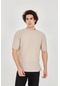 Unisex Jakar Kumaş Rahat Kol T-shirt - Bej Bej