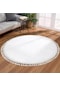 Yuvarlak Comfort Puffy Ponpon Saçaklı Peluş Halı Beyaz