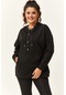 Kadın Büyük Beden Kanguru Cepli Basic Siyah Sweatshirt Siyah