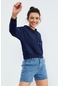 Tommy Life İndigo Uzun Kol Rahat Form Kapüşonlu Kadın Sweatshirt - 97115 İndigo