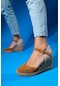 Luvishoes Sinta Taba Süet Deri Kadın Dolgu Topuklu Sandalet
