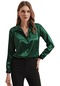 Kadın Zümrüt Yeşil Dökümlü Saten Gömlek-25048-zümrüt Yeşil