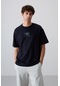 Tommy Life Lacivert Pamuklu Kalın Yumuşak Dokulu Oversize Fit Baskılı Erkek T-shirt - 88325 Lacivert
