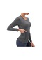 Ximistore9 Kadınlar İçin V Yaka Uzun Kollu Spor T-shirt, Elastik Dar Kesim, Nispetli, Hızlı Kuruyan, Cepli, Yoga Koşu Fitness Giysi, Gri, 2xl Avrupa Bedeni Gri