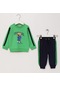 Erkek Çocuk Ayıcık Desenli Sweat Takım - 11577 - Yeşil-Yeşil