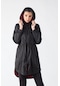 Maraton Sportswear Regular Kadın Kapşonlu Uzun Kol Basic Siyah Trenchcoat 14274-siyah
