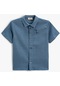 Koton Gömlek Keten Karışımlı Kısa Kollu İşleme Detaylı Lacivert 4skb60120tw
