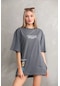 Nnstartshopping Unisex Bisiklet Yaka Baskılı Oversize T-shirt - Gri Gri
