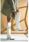 Karmen Beyaz Deri 6cm Topuklu Yanı Fermuarlı Günlük Kullanım Çizme