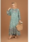 Şal Desenli Yarım Düğmeli Elbise-yeşil-2242 - Kadın