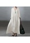 Kadın Modası Uzun Kollu V Yaka Günlük Düz Renk Salaş Elbise Beyaz