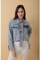 Tasarım Denim Crop Ceket - 0345 Mavi
