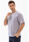 Kısa Kol Şile Bezi Zımbalı Erkek Yazlık Tshirt Mor Kareli 3035-mor Kareli