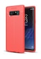 Noktaks - Samsung Galaxy Uyumlu Note 8 - Kılıf Deri Görünümlü Auto Focus Karbon Niss Silikon Kapak - Kırmızı