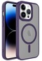 iPhone Uyumlu 14 Pro Max Kılıf Kamera Hassas Buton Çıkıntılı Magsafe Şarj Destekli Arkası Mat Flet Kapak - Derin Mor