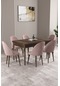 Milas Barok Desen 80x132 Mdf Açılabilir Mutfak Masası Takımı 6 Adet Sandalye Pembe