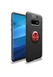 Noktaks - Samsung Galaxy Uyumlu S10e - Kılıf Yüzüklü Auto Focus Ravel Karbon Silikon Kapak - Siyah-kırmızı