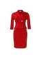 Ikkb Düz Renk Fırfırlı İnce Kadın Büyük Beden Elbise Kırmızı