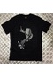 Unisex Siyah Mikrofon Nota Baskılı T-shirt SIYAH
