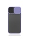 Tecno - İphone Uyumlu İphone 12 Mini - Kılıf Slayt Sürgülü Arkası Buzlu Lensi Kapak - Lila