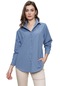 Kadın Mavi Geniş Yaka Düz Gömlek-18407-mavi