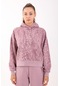 Maraton Sportswear Oversize Kadın Kapşonlu Uzun Kol Basic Lila Sweatshirt 21423-lila