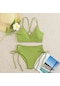 Kadın Ayrı Yaz Düz Renk V Yaka Bikini Yüksek Bel Tanga Takım Limon Yeşili